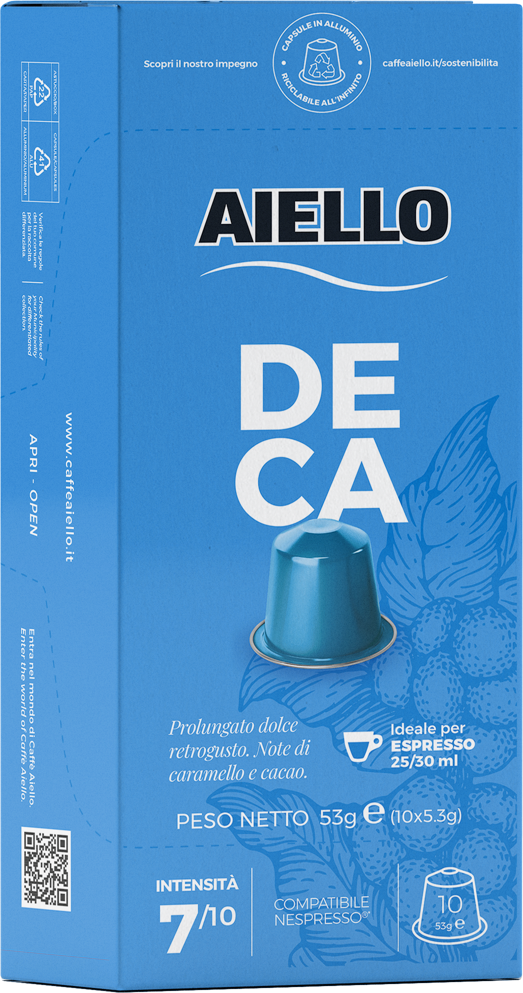 Aiello Caffe Italian Espresso 10 Capsule Pack Compatible with Nespresso Original Machine Single Cup Coffee Pods (Decaffeinated) - International Loft