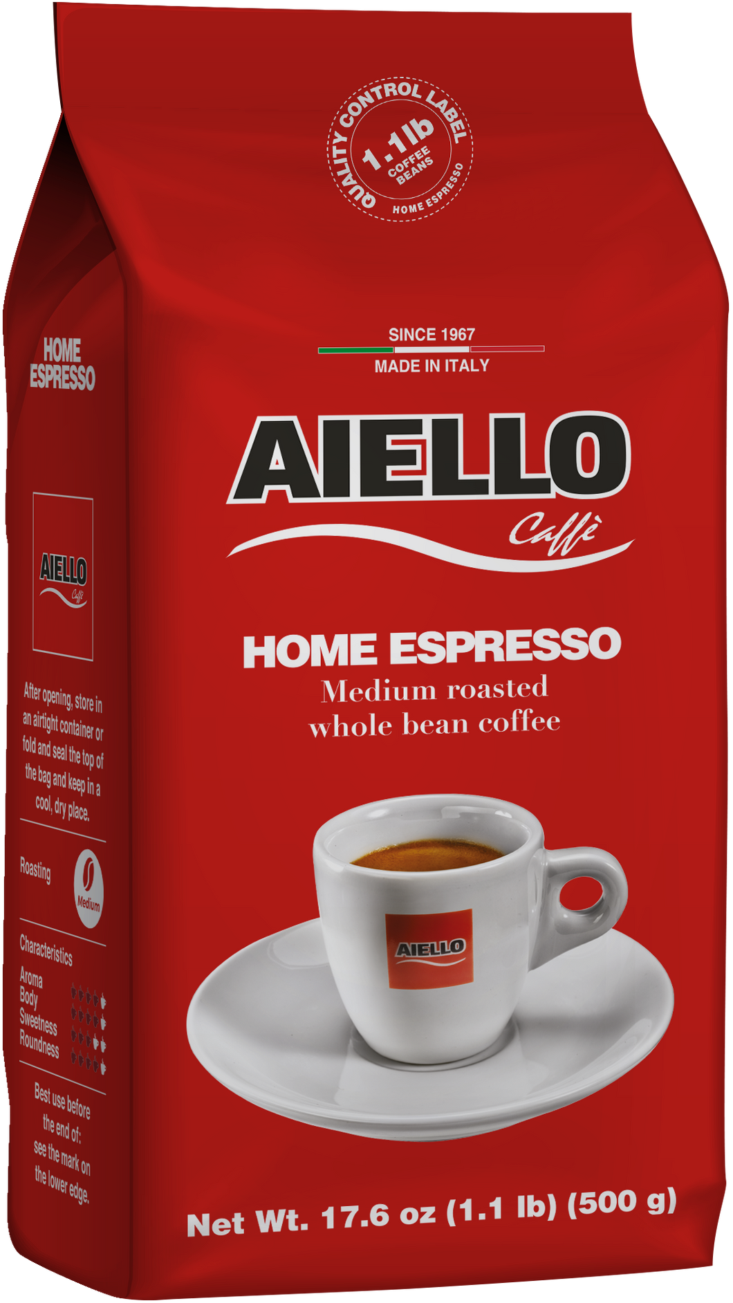 Aiello Caffé Home Italian Espresso Coffee Beans Coffee Beans, Medium Roasted Whole Bean Coffee Blend - International Loft