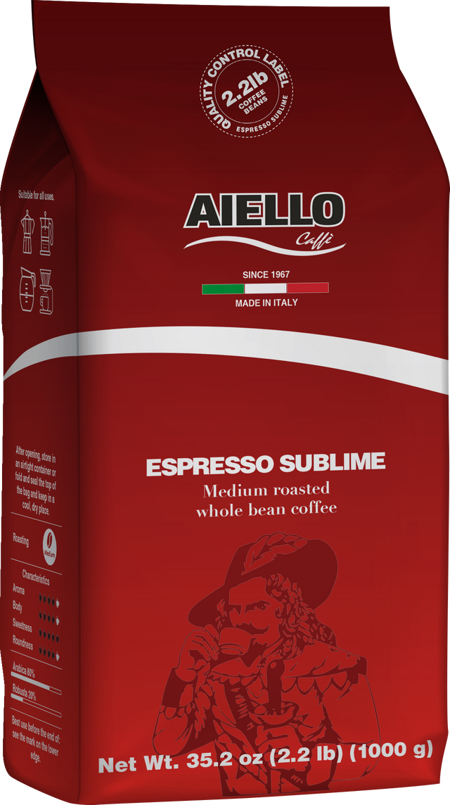 Aiello Caffé Italian Espresso Sublime Coffee Beans, Medium Roasted Whole Bean Coffee Blend - International Loft
