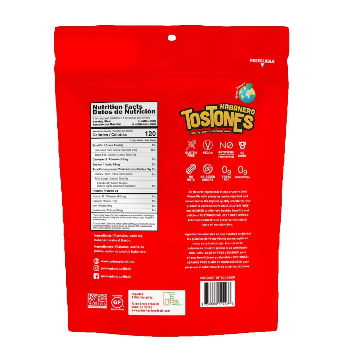 Prime Planet Tostones Habanero Flavor 3.53 oz Resealable Package - International Loft