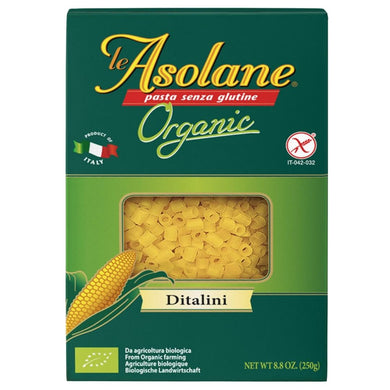 Le Asolane Certified Organic Gluten Free Ditalini Pasta Authentic Imported Italian Gourmet Pasta from Select Premium Grade Corn Flour 8.8 oz package - International Loft