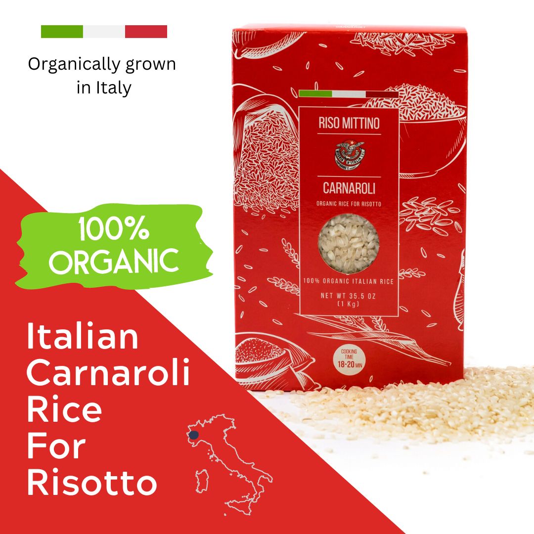 RISO MITTINO Organic Carnaroli Rice For Risotto. Imported from Piemonte Italy. Chef’s choice Vacuum Packed for Freshness 35.5 oz pack (1 kg) - International Loft