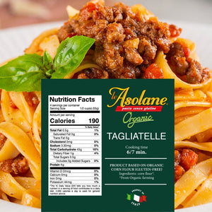 Le Asolane Certified Organic Gluten Free Tagliatelle Pasta Authentic Imported Italian Gourmet Pasta from Select Premium Grade Corn Flour 8.8 oz package - International Loft