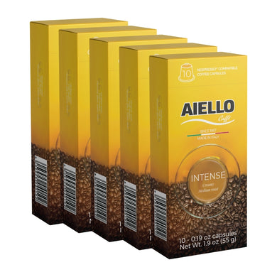 Aiello Caffé Intenso Italian Espresso Capsules Pack, 50 Count Single Cup Coffee Pods Compatible with Nespresso Original Machines - International Loft