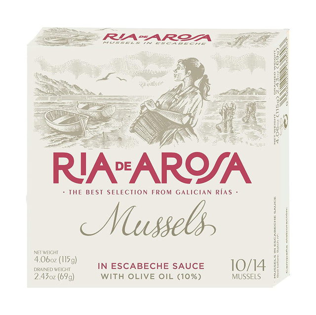 Conserva Ria De Arosa Ortiz Rias De Arosa Mussels in Escabache Sauce Fired in Olive Oil - International Loft